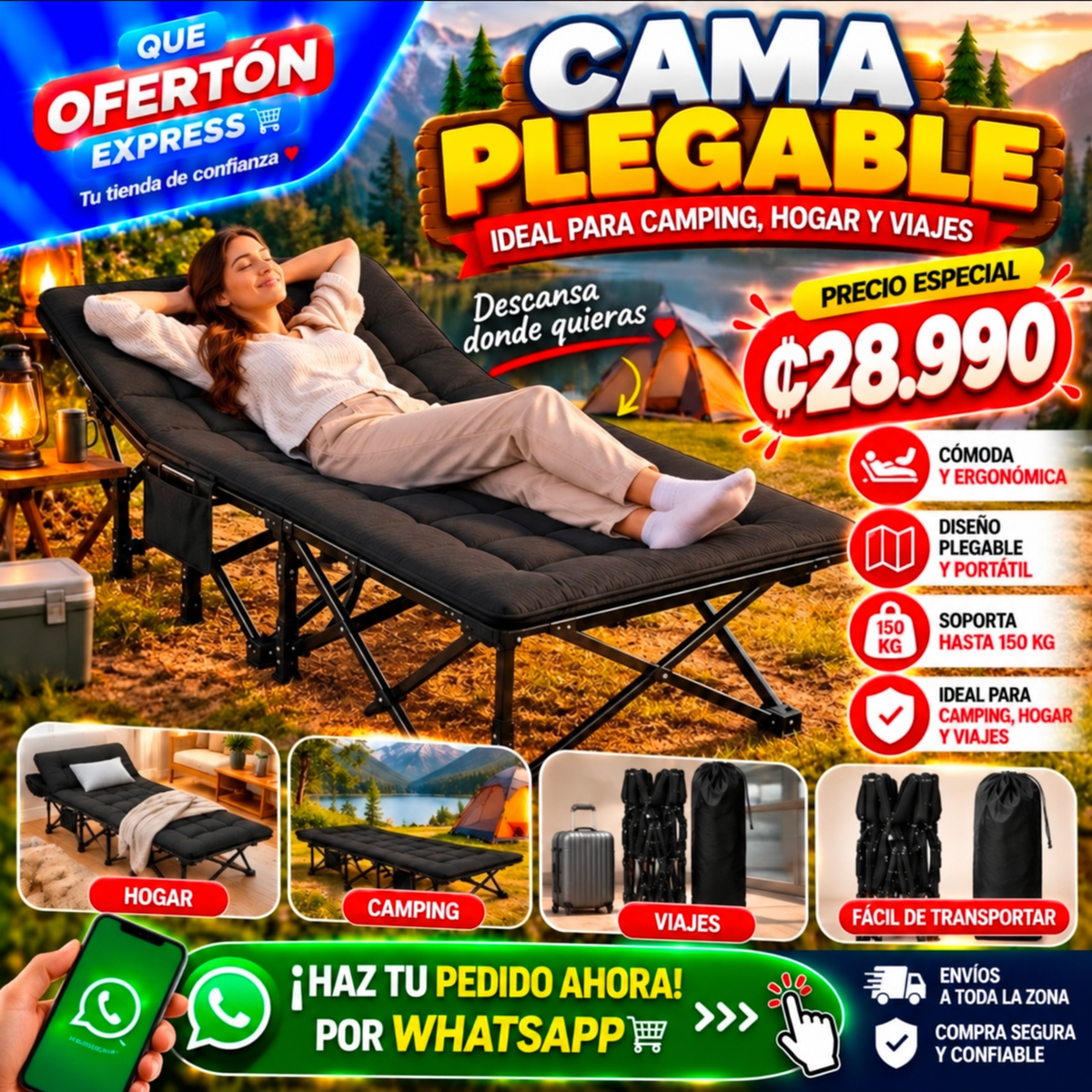 🛏️ ¡CAMA PLEGABLE ACOLCHADA MULTIUSO! 🔥