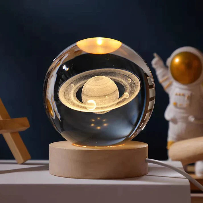 GalacticSphere® - Bola de Cristal 3D con Iluminación y Base de Madera