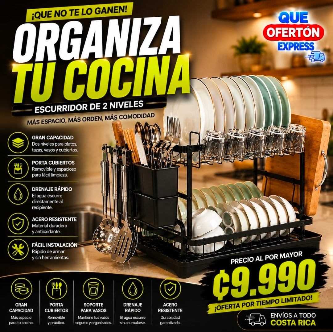 🍽️ ESCURRIDOR DE PLATOS DE 2 NIVELES | ¡Más espacio y organización para tu cocina! ✨