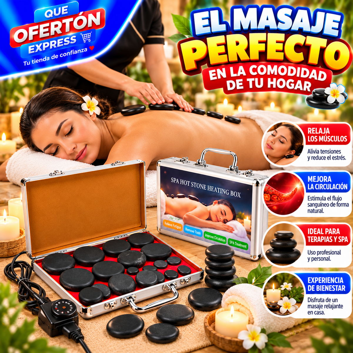 🔥💆♀️ KIT DE PIEDRAS CALIENTES PARA MASAJES 💆♂️🔥