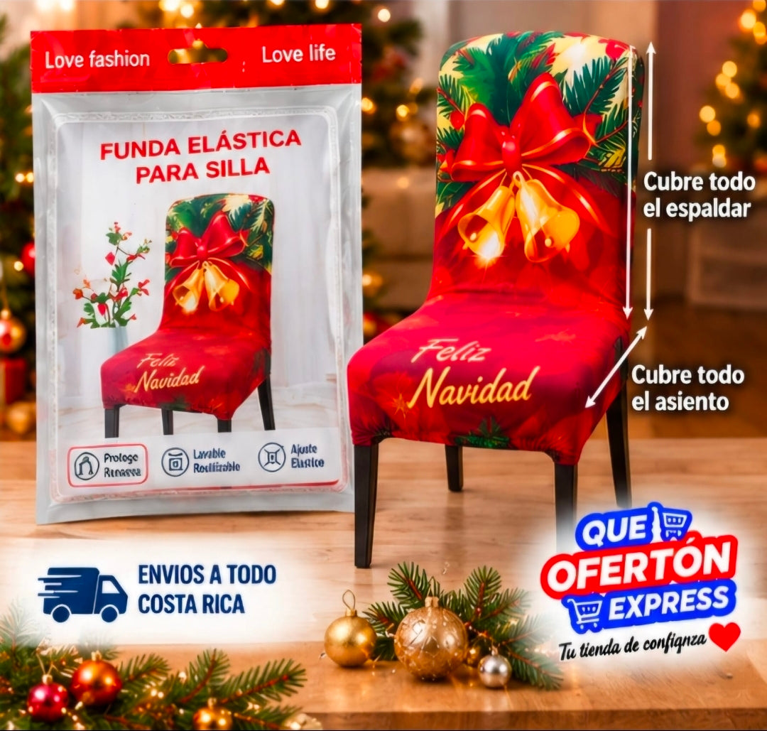 🎄 Funda Elástica Navideña para Silla – Cubre Espaldar y Asiento