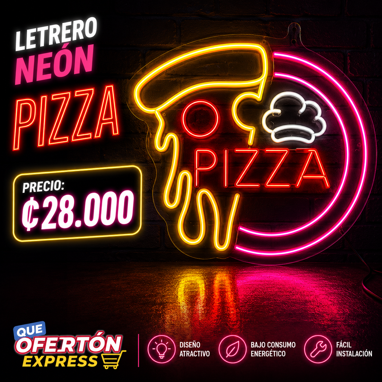 🍕 LETRERO NEÓN PIZZA LED ✨