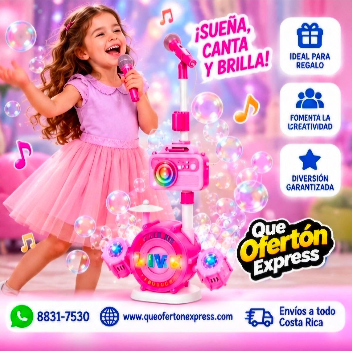 🥁 SET DE BATERÍA INFANTIL CON MÁQUINA DE BURBUJAS 🎤🫧