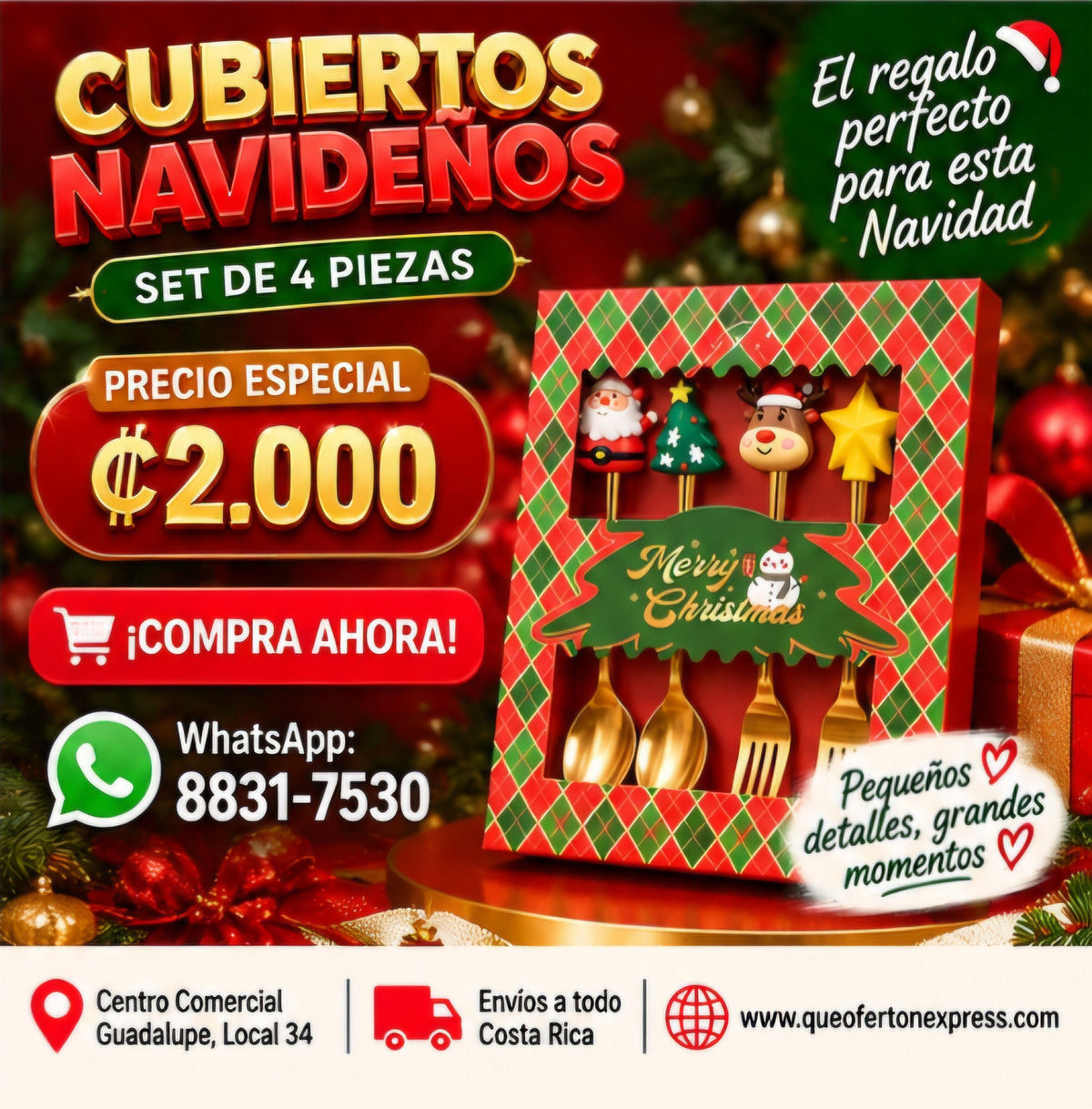 🎄✨ CUBIERTOS NAVIDEÑOS — SET DE 4 PIEZAS ✨🎄