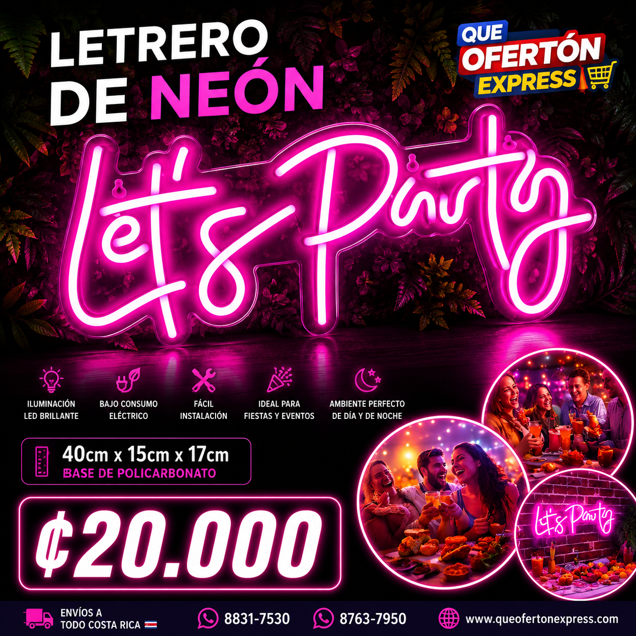 Letrero LED Neón "Let's Party"