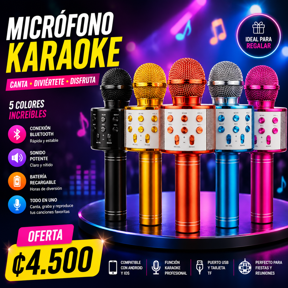 🎤 Micrófono Karaoke Inalámbrico – Diversión sin límites 🎶