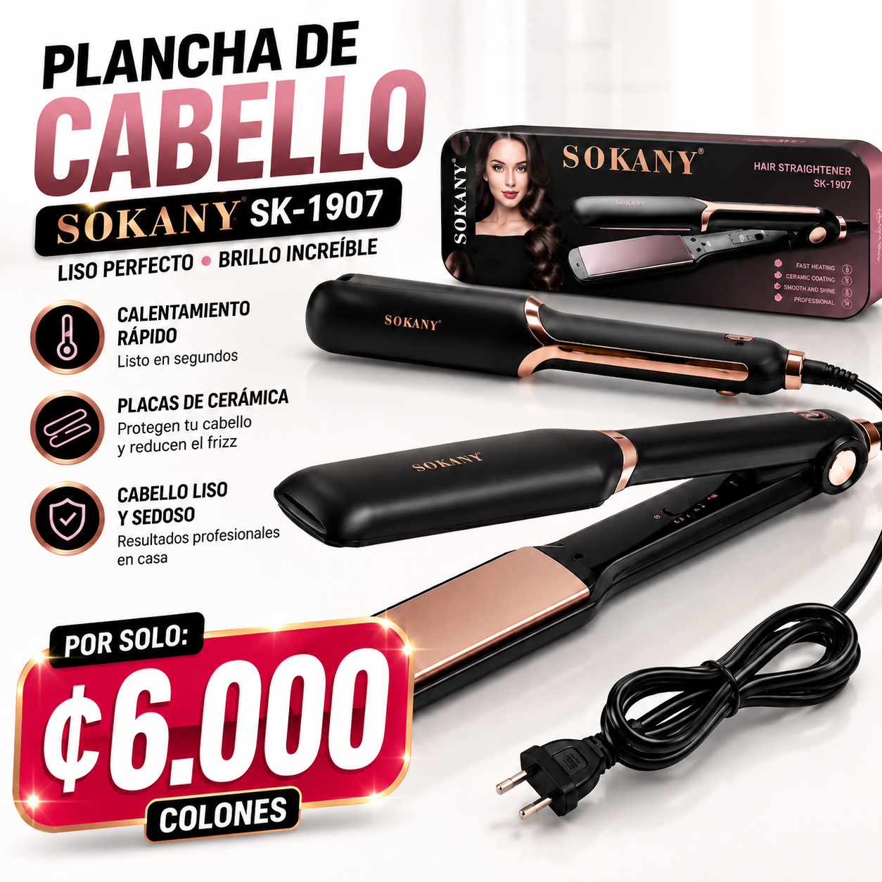 💇♀️ Plancha de Cabello Sokany SK-1907 🔥