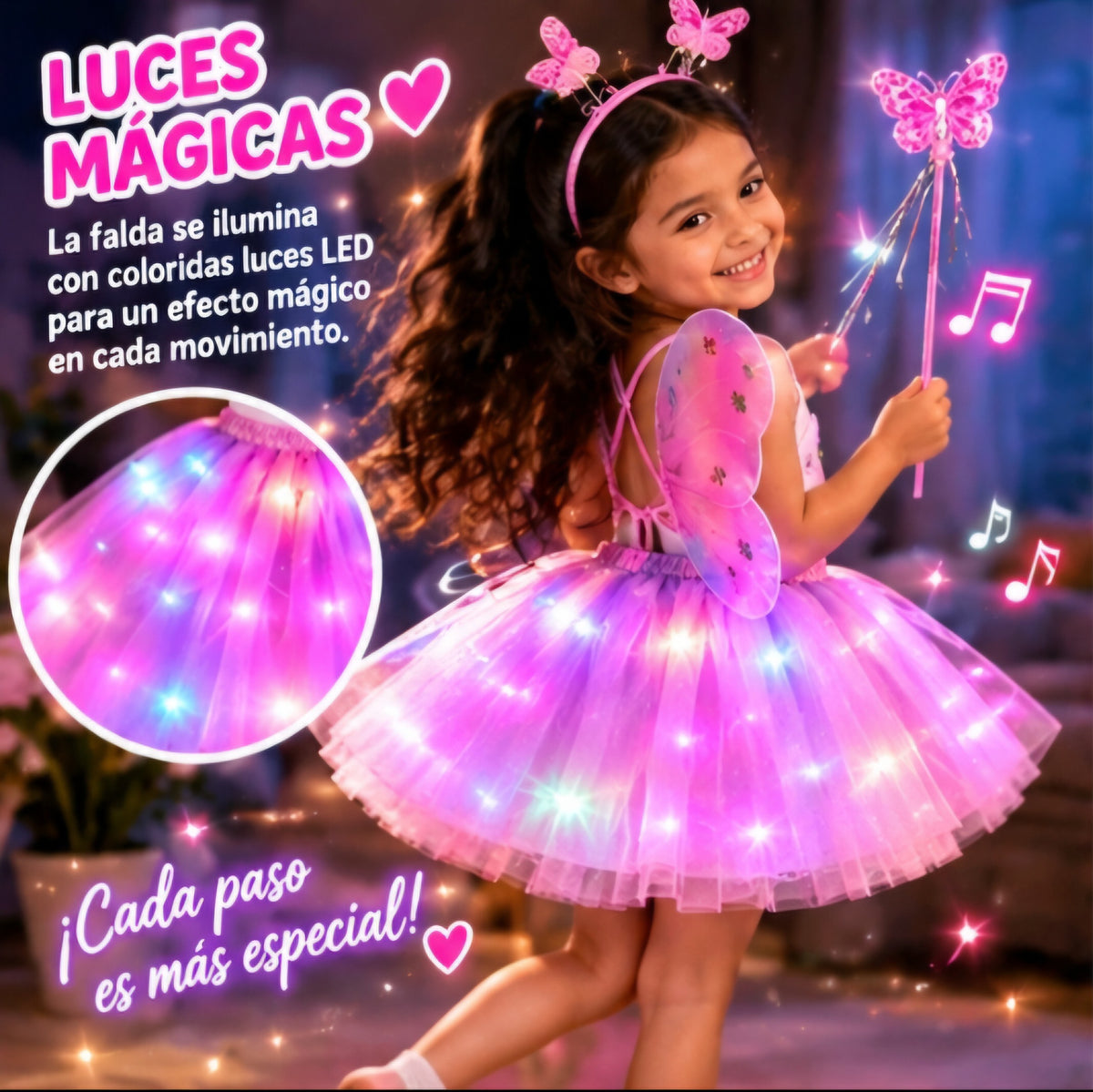 🦋 CONJUNTO DE HADA MARIPOSA CON LUCES ✨