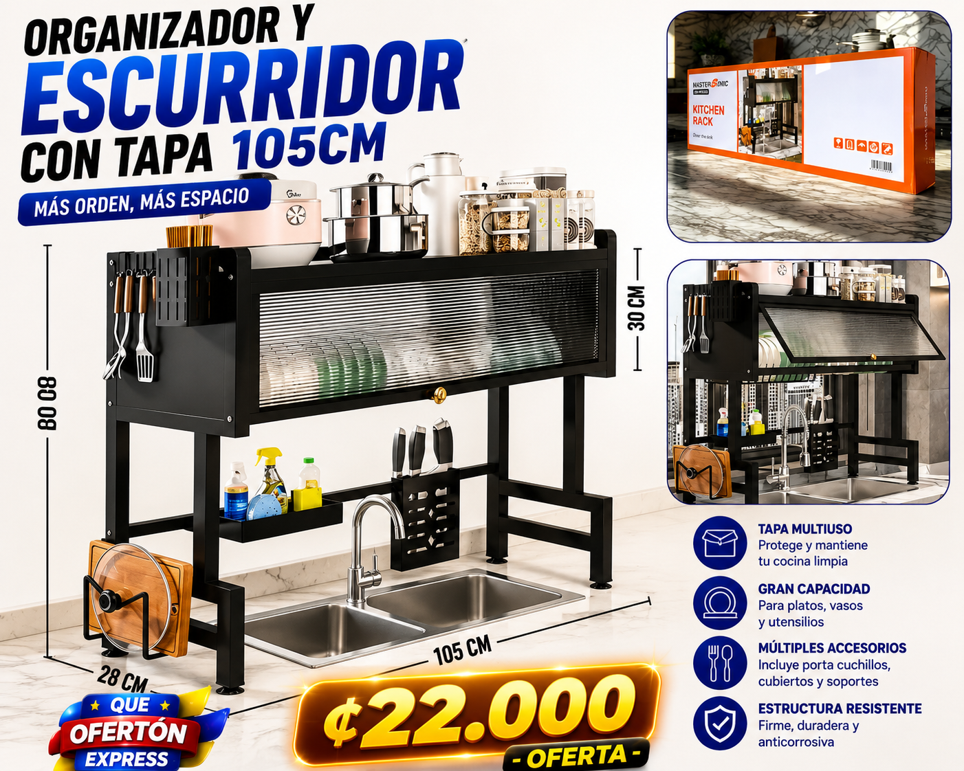 ✨ ORGANIZADOR Y ESCURRIDOR CON TAPA 105 CM ✨