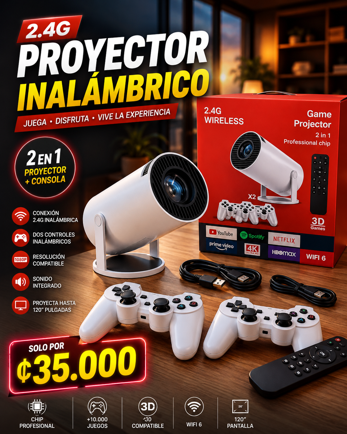 🎮📽️ ¡PROYECTOR GAMER 2 EN 1 CON CONTROLES INALÁMBRICOS! 📽️🎮