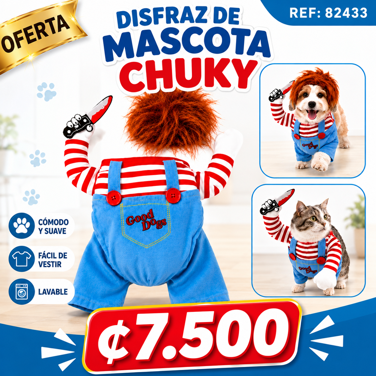 🐾 🔪 Disfraz de Mascota Chuky
¡