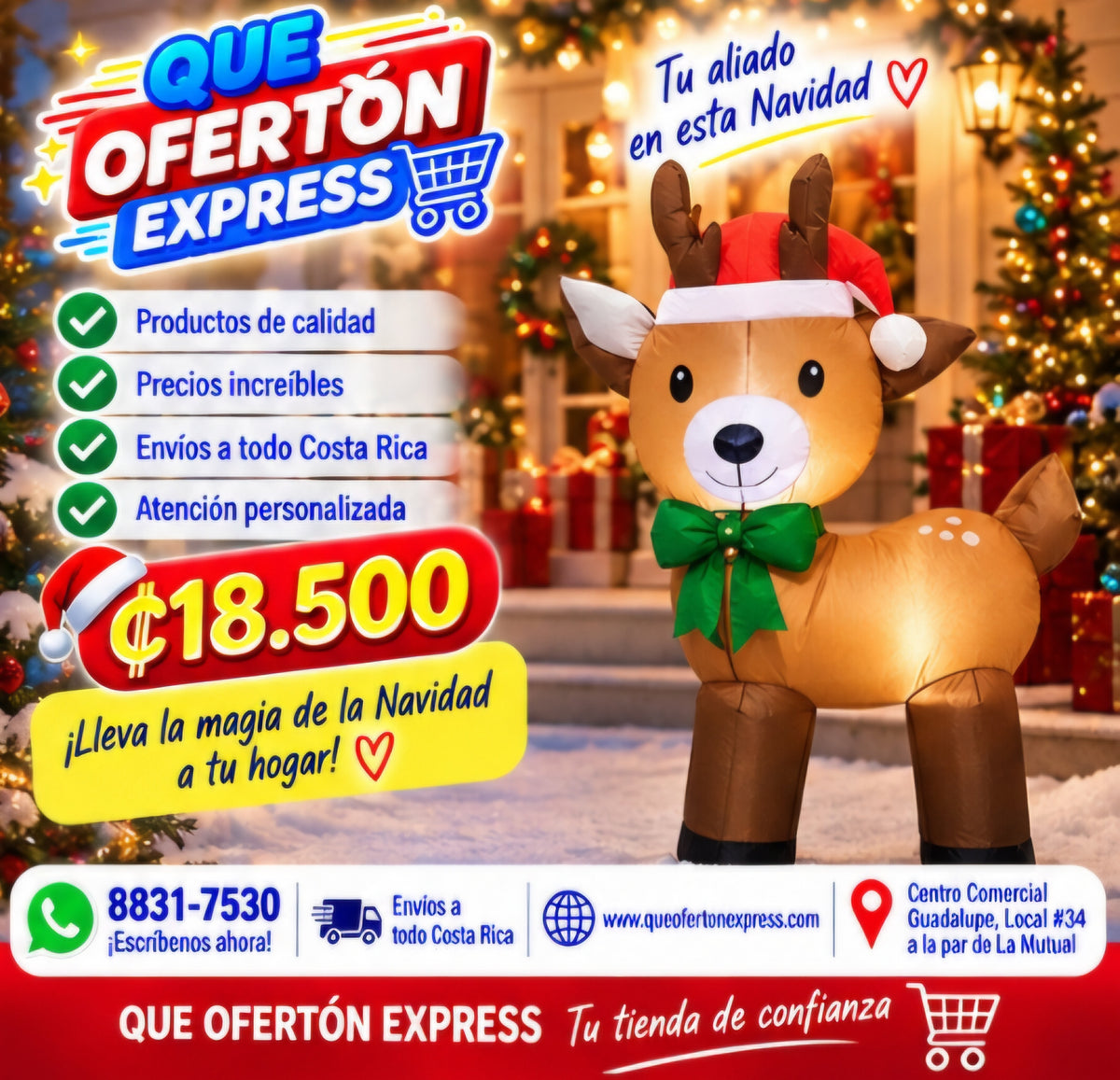 🦌🎄 RENO INFLABLE NAVIDEÑO CON LUCES LED 🎄🦌
