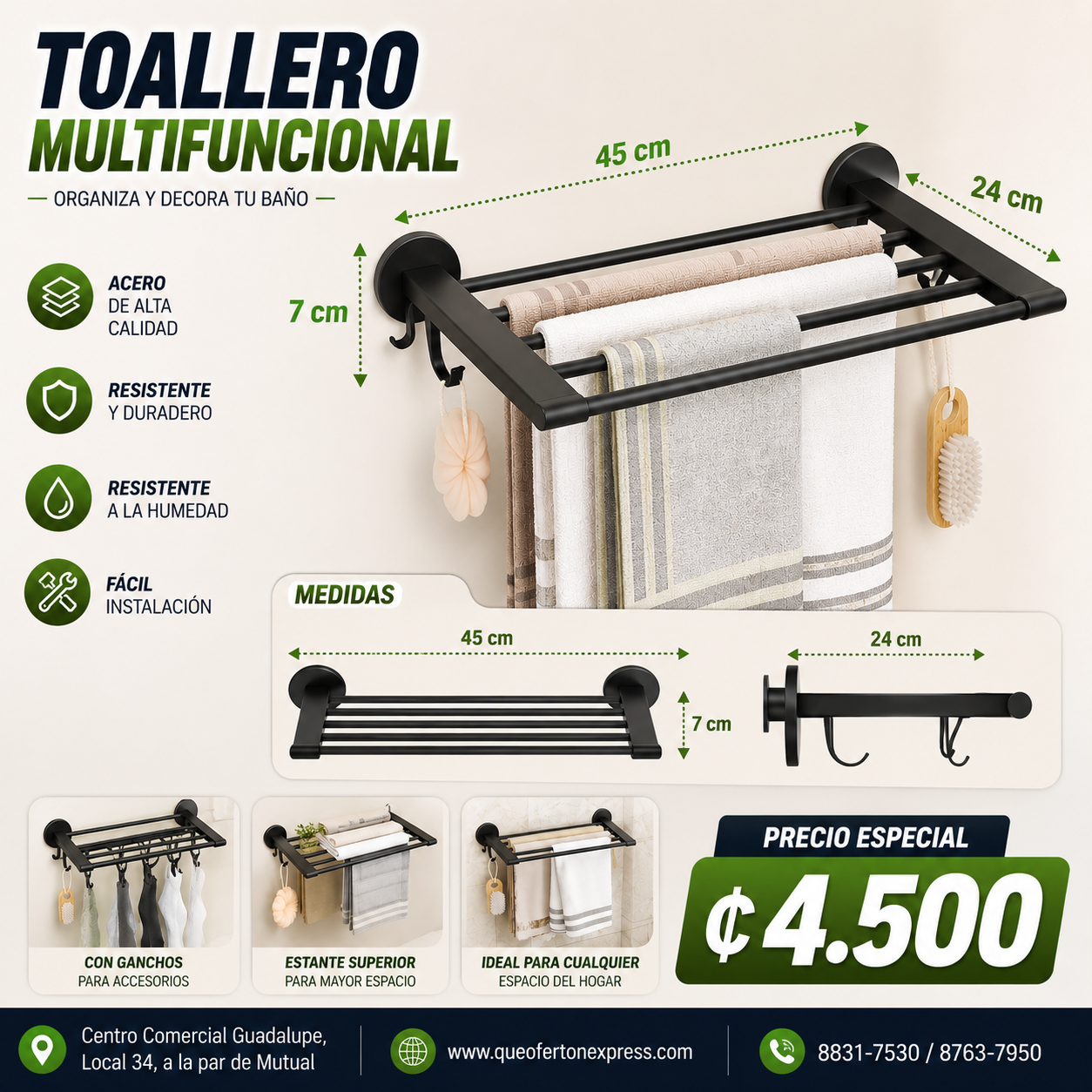 🛁 Toallero Multifuncional de Pared