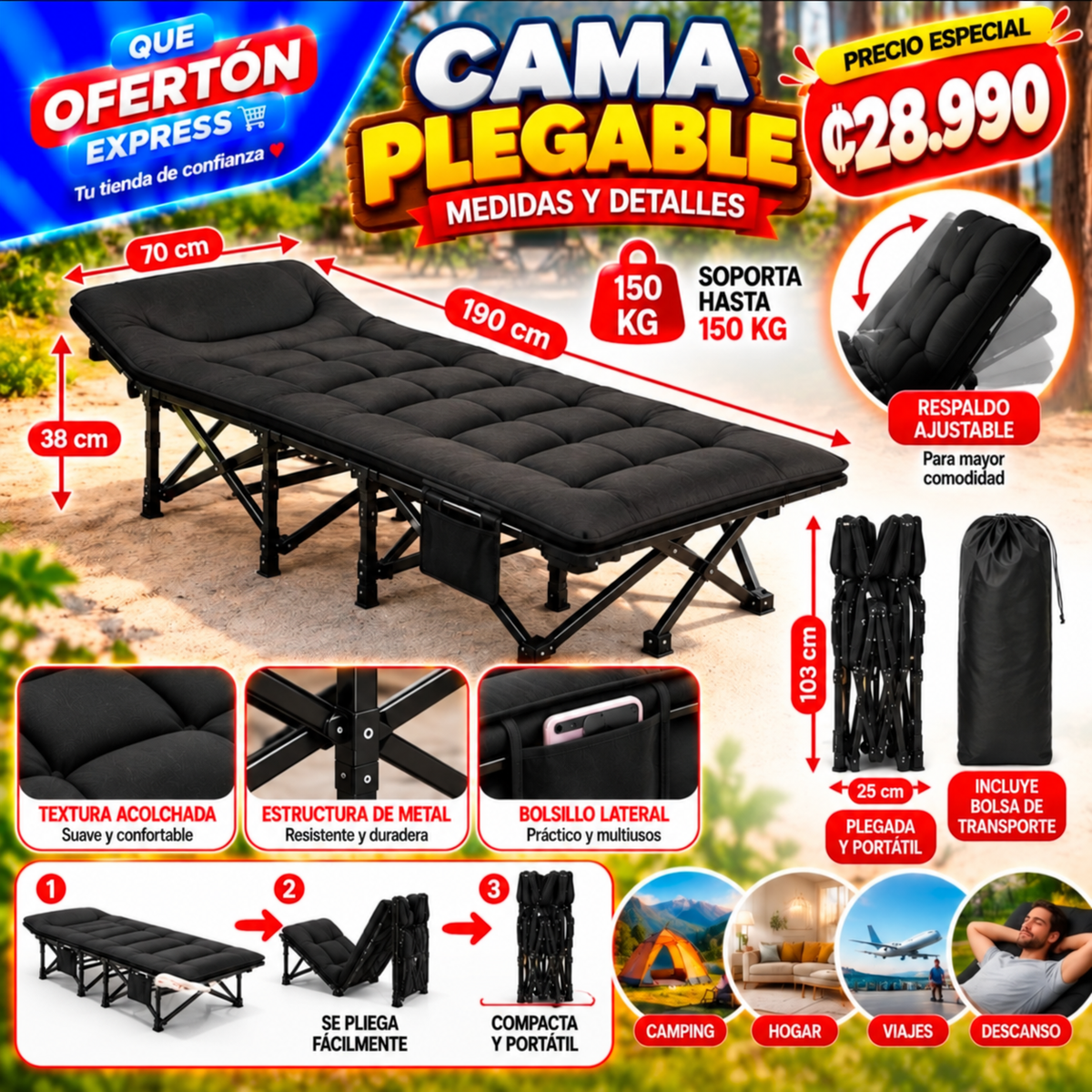 🛏️ ¡CAMA PLEGABLE ACOLCHADA MULTIUSO! 🔥