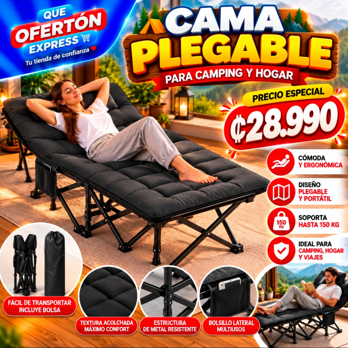 🛏️ ¡CAMA PLEGABLE ACOLCHADA MULTIUSO! 🔥