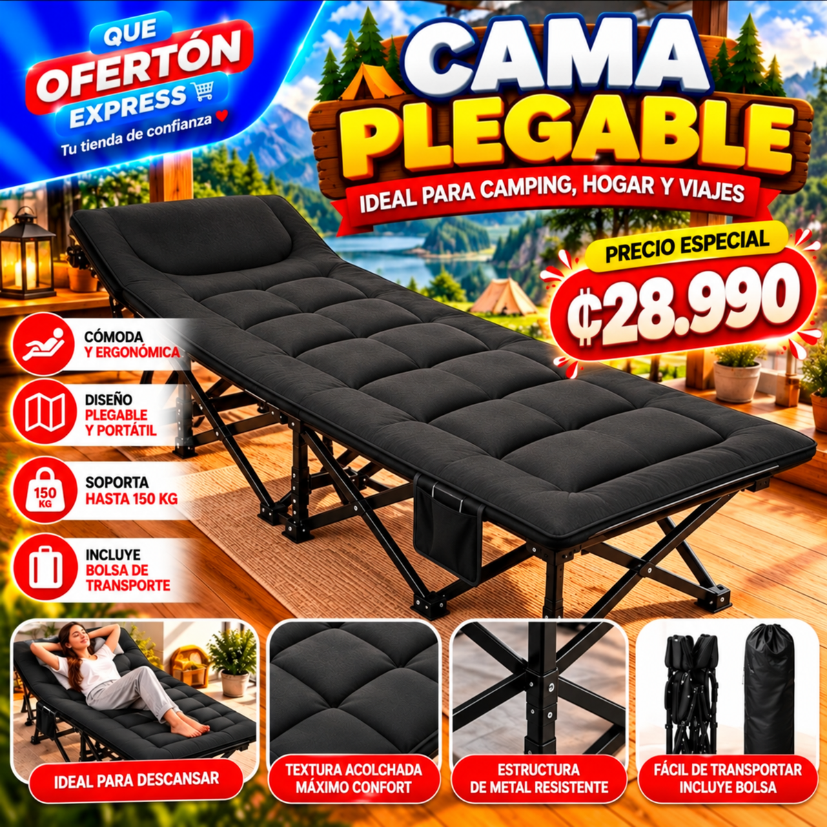 🛏️ ¡CAMA PLEGABLE ACOLCHADA MULTIUSO! 🔥