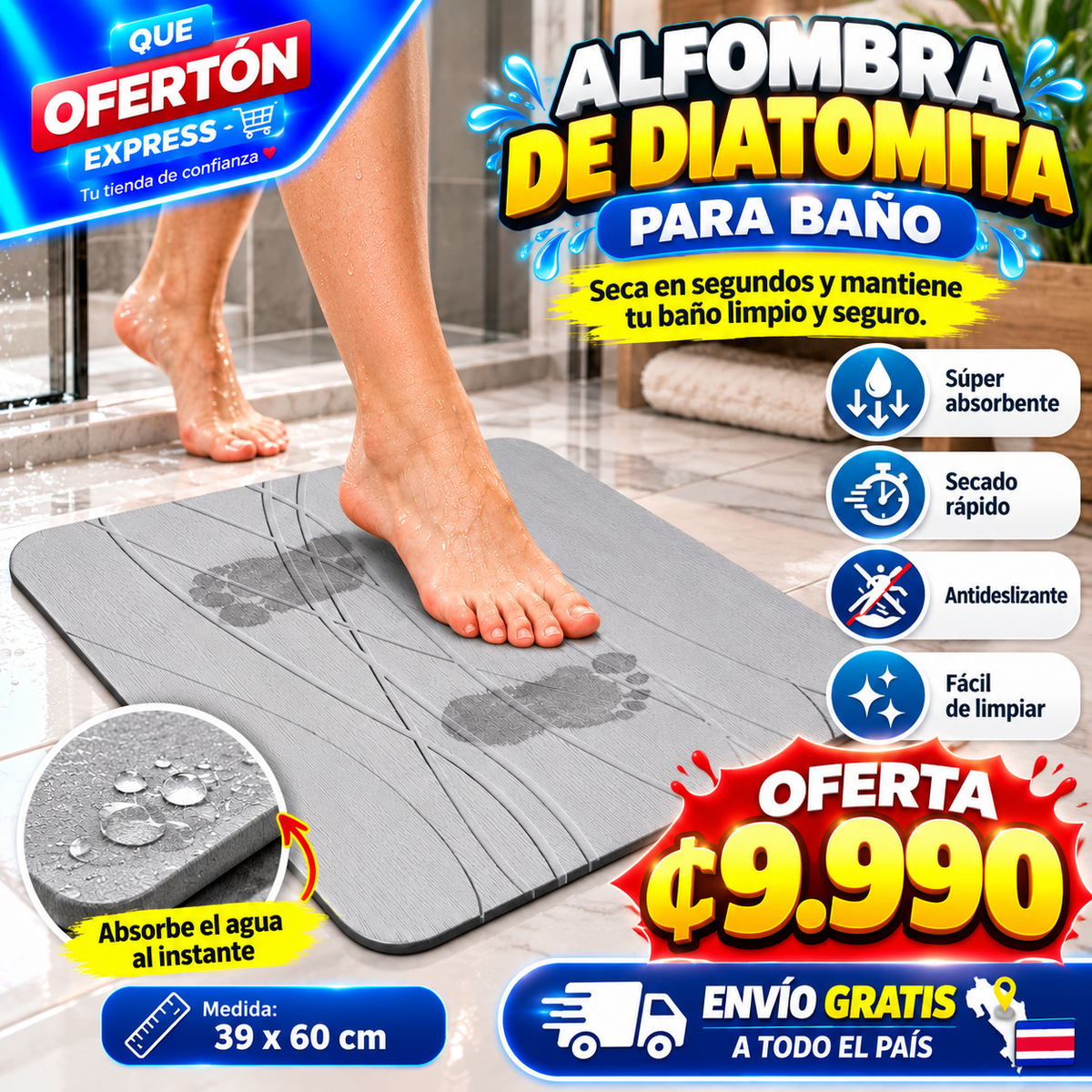 🚿✨ ALFOMBRA PARA BAÑO DE DIATOMITA