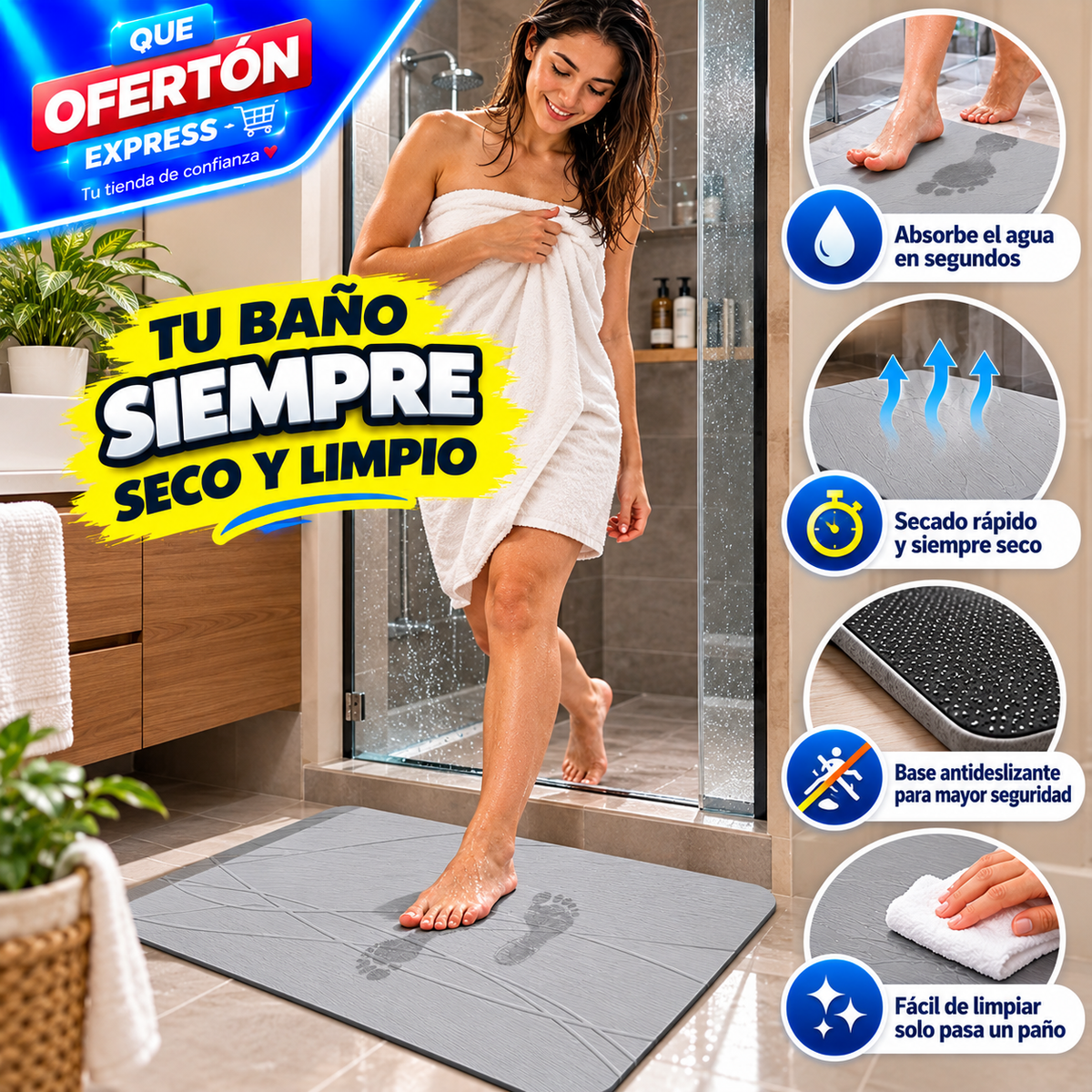 🚿✨ ALFOMBRA PARA BAÑO DE DIATOMITA