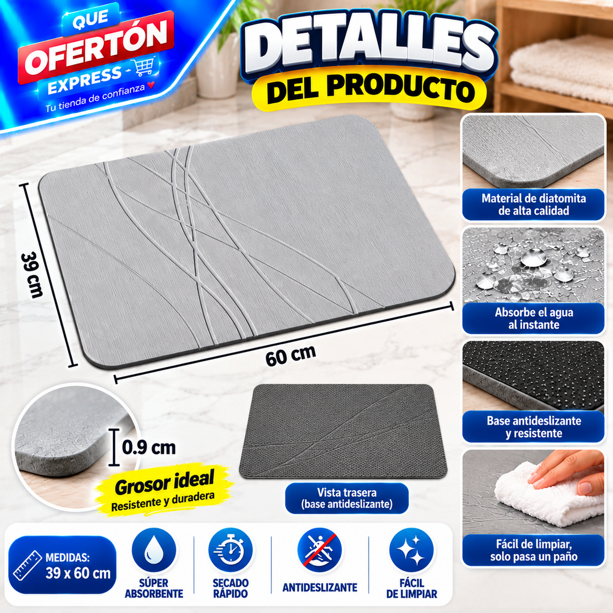 🚿✨ ALFOMBRA PARA BAÑO DE DIATOMITA