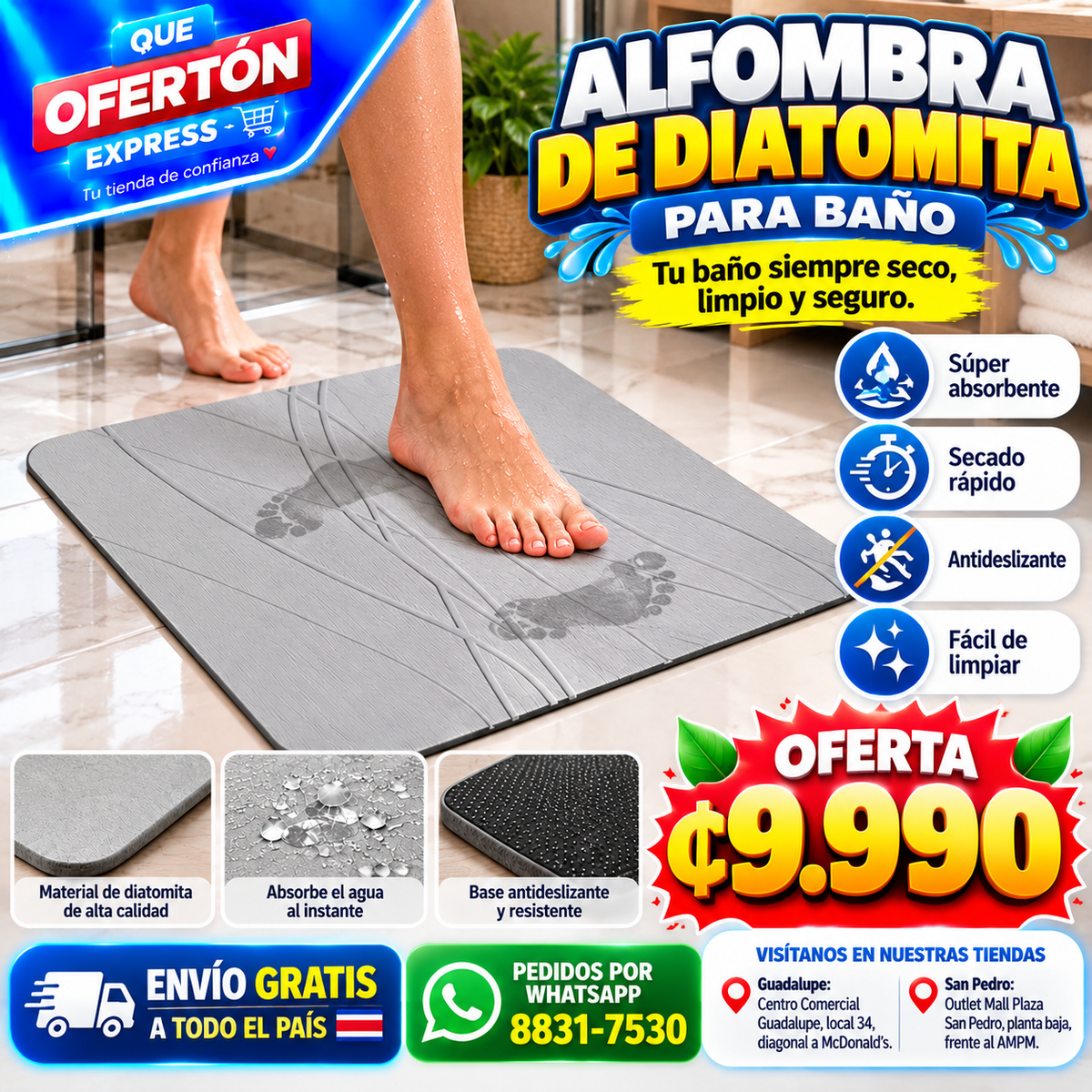 🚿✨ ALFOMBRA PARA BAÑO DE DIATOMITA