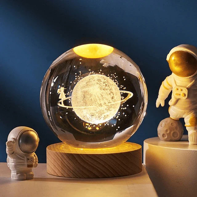 GalacticSphere® - Bola de Cristal 3D con Iluminación y Base de Madera