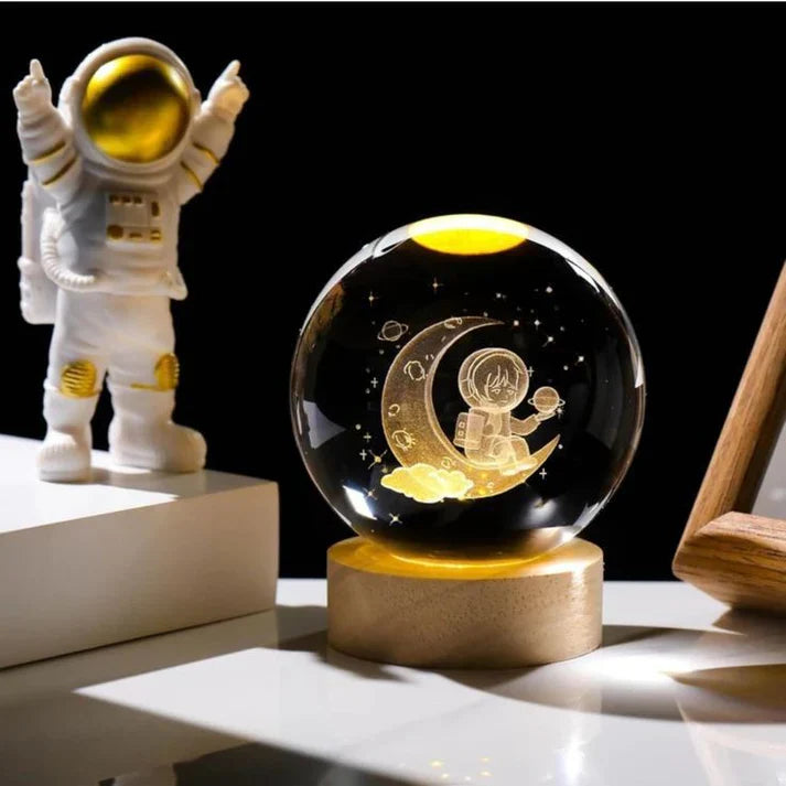 GalacticSphere® - Bola de Cristal 3D con Iluminación y Base de Madera