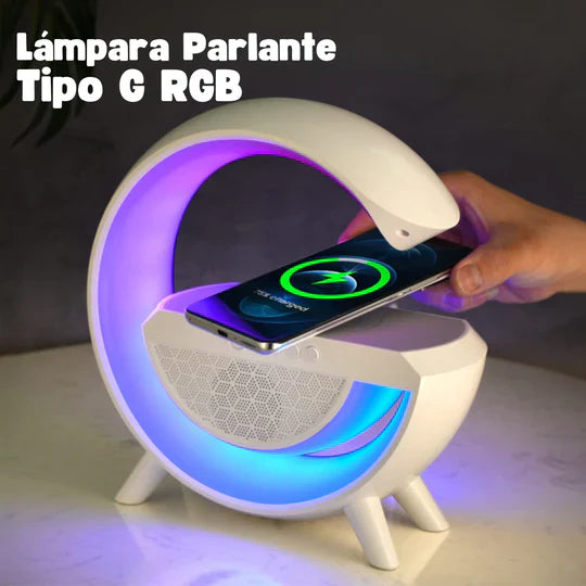 LÁMPARA DE MESA "G" RGB CON CARGA INALÁMBRICA Y FM 🎵