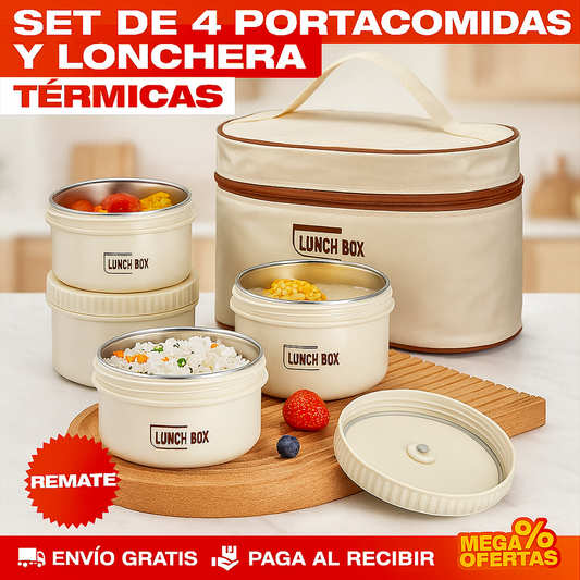 Portacomidas y Lonchera Térmica – Set x4