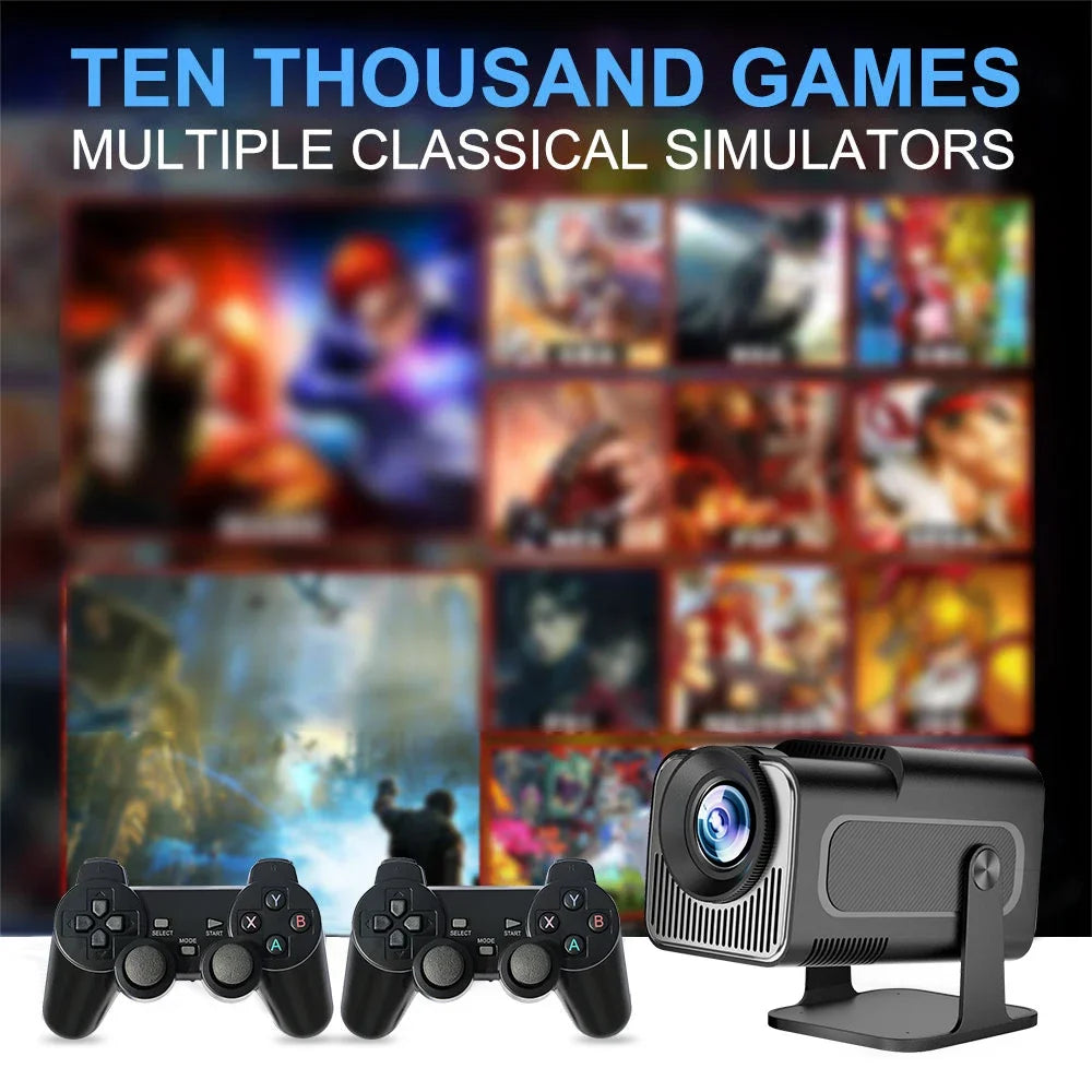 Proyector HCS350 Pro, con controles y juegos, WIFI portátil inteligente proyector, compatible con GB PS1 PSP NES SFC juegos