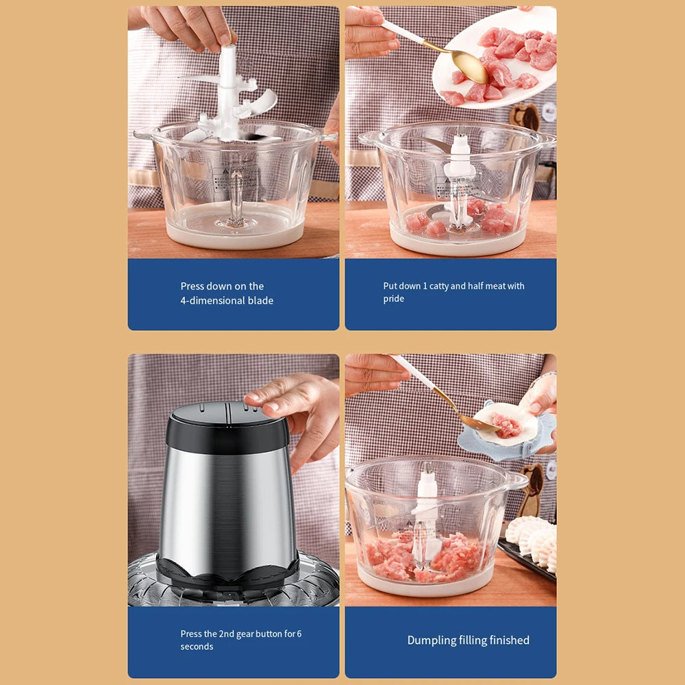 Picadora de carne eléctrica multifuncional de acero inoxidable 3L