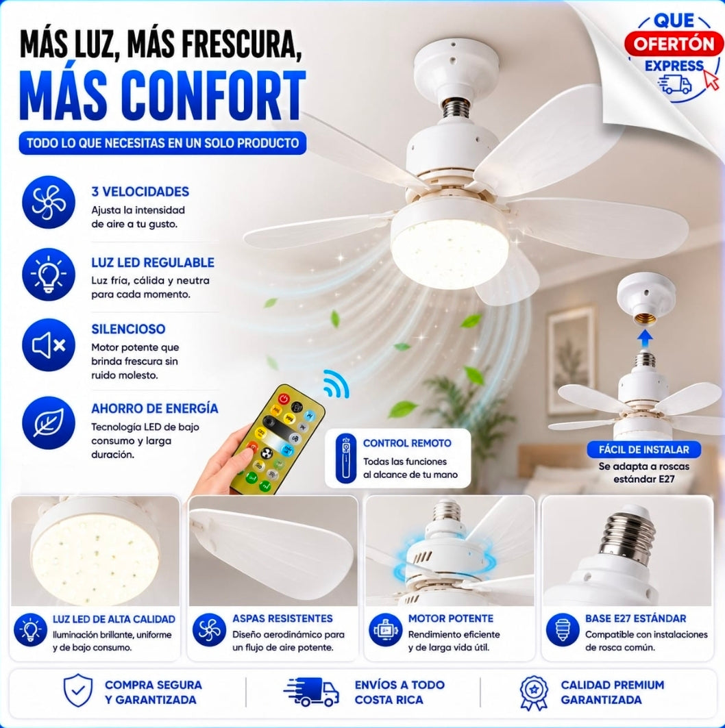 💡 Ventilador de Techo con Luz LED y Control Remoto 🌬️💡