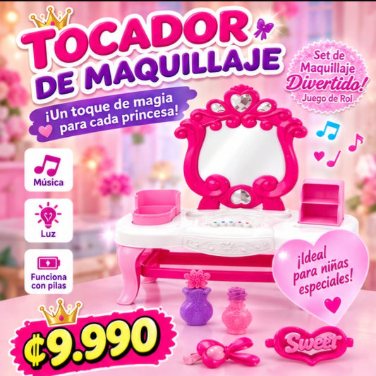 💄✨ TOCADOR DE MAQUILLAJE INFANTIL CON LUZ Y MÚSICA 👑