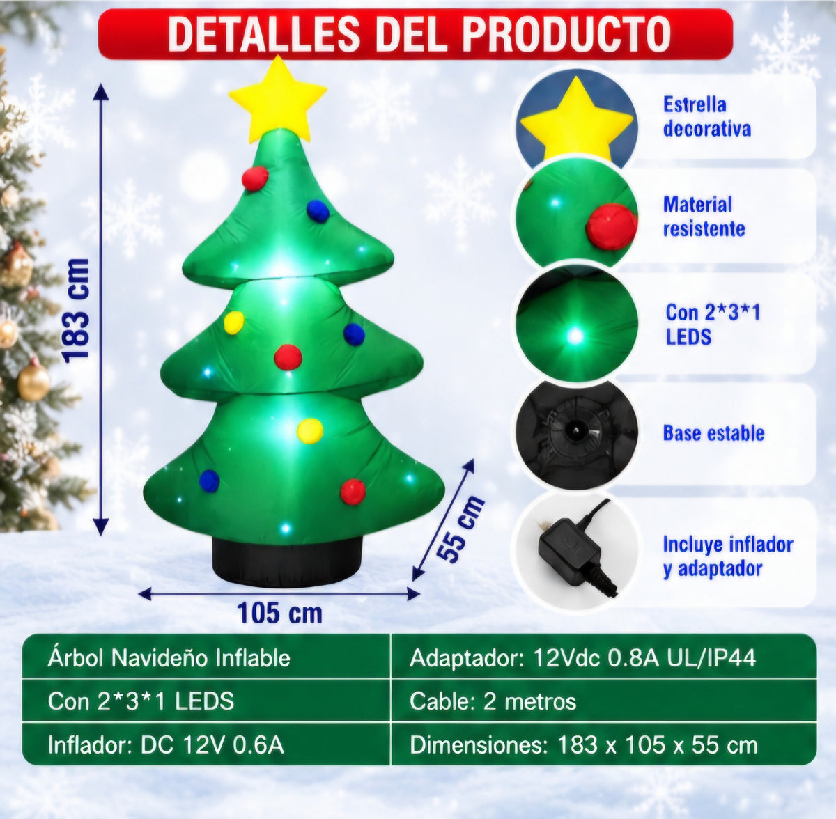 🎄✨ ÁRBOL NAVIDEÑO INFLABLE CON LUCES LED ✨🎄