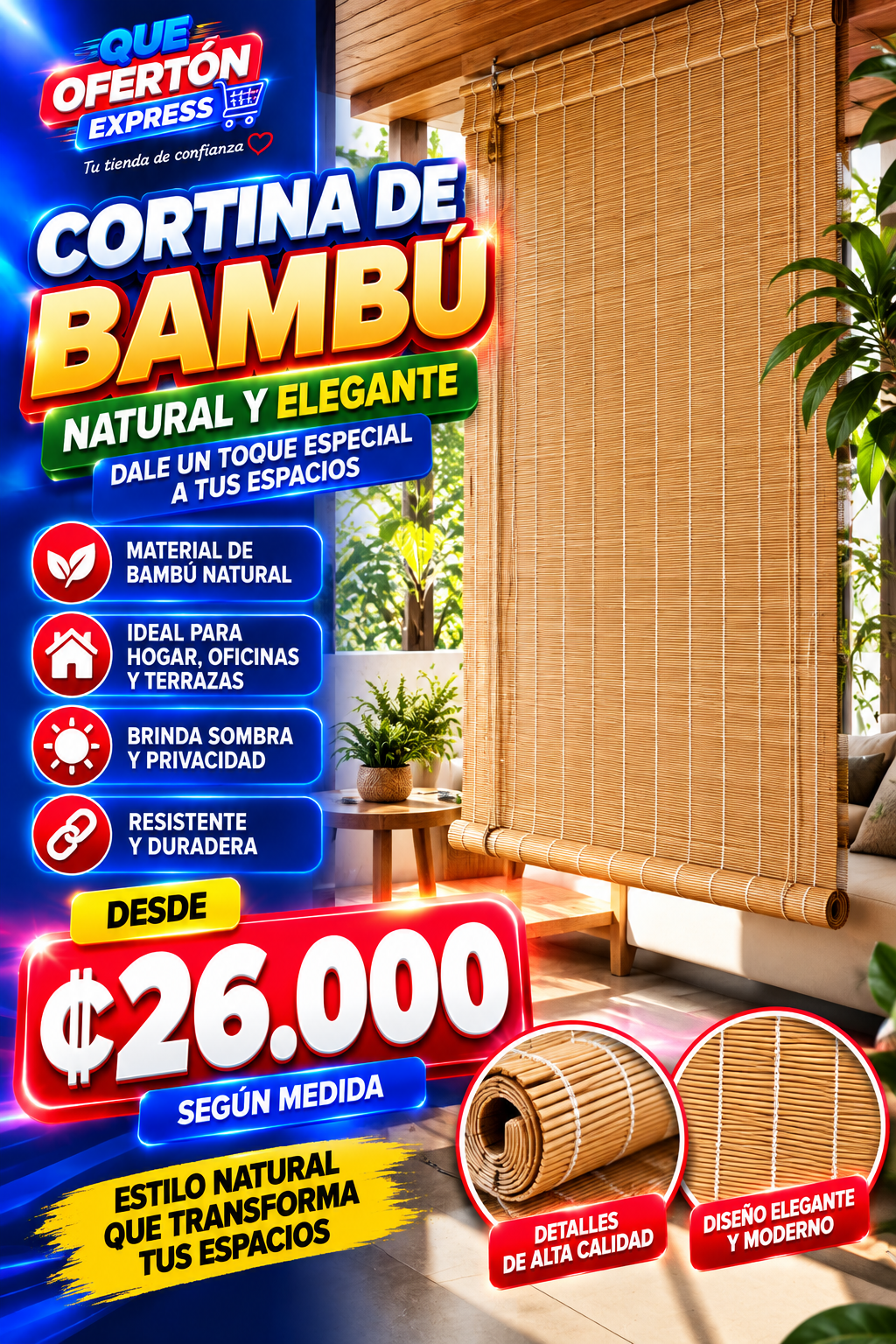 🎋 CORTINA DE BAMBÚ NATURAL 🏡✨