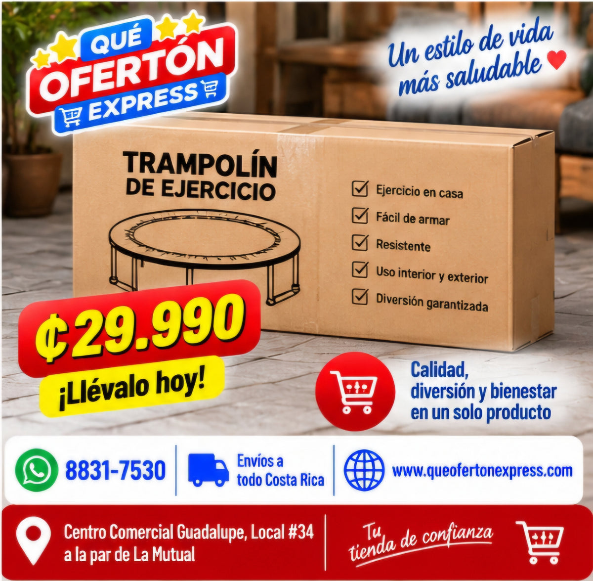 🔥 TRAMPOLÍN DE EJERCICIO 38in – ₡29.990 🔥