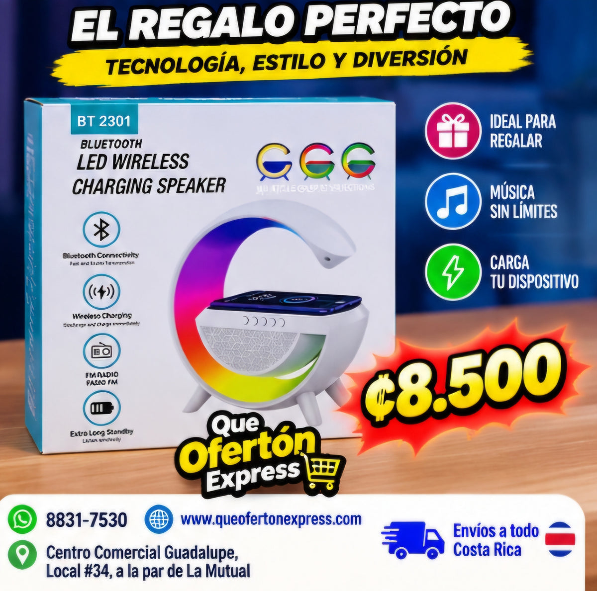 🔊 PARLANTE LED BLUETOOTH CON CARGA INALÁMBRICA ✨
