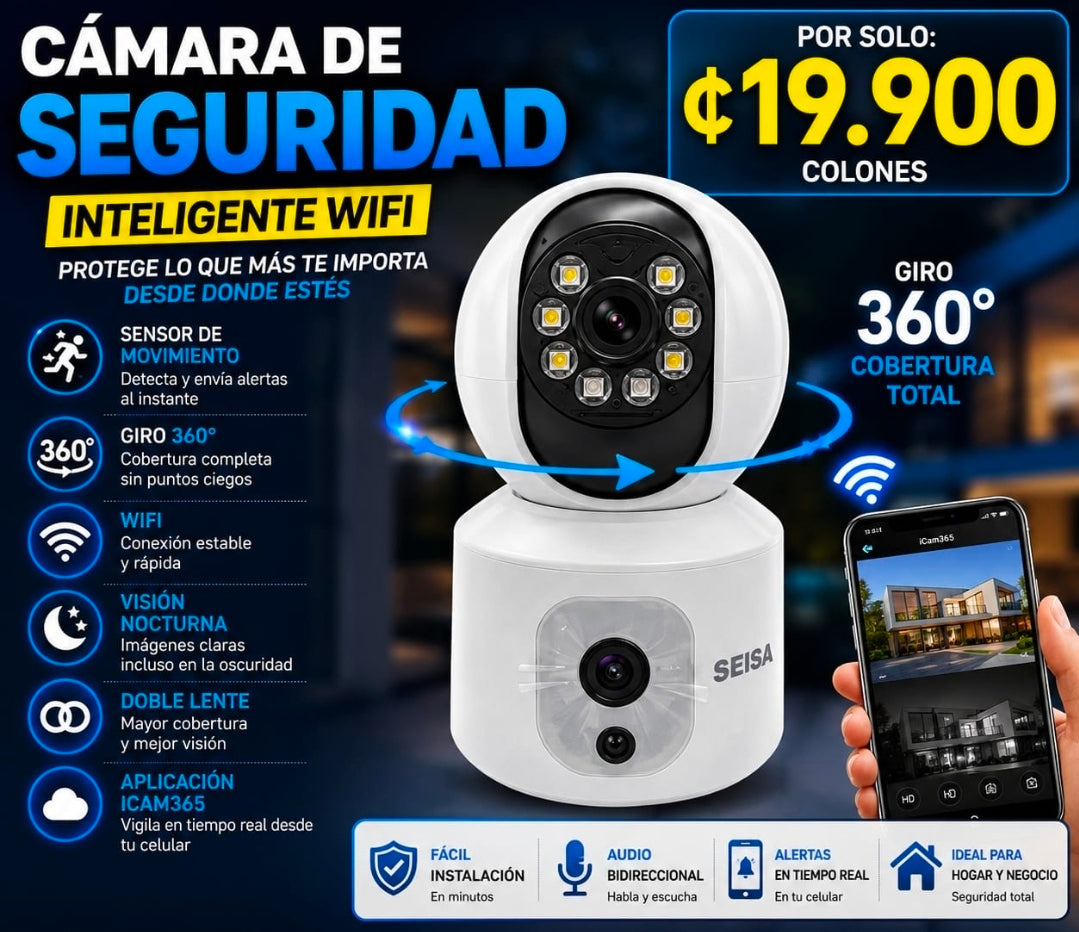📹🔥CÁMARA WIFI DOBLE LENTE ¡SEGURIDAD INTELIGENTE PARA TU HOGAR Y NEGOCIO! 🔥📹