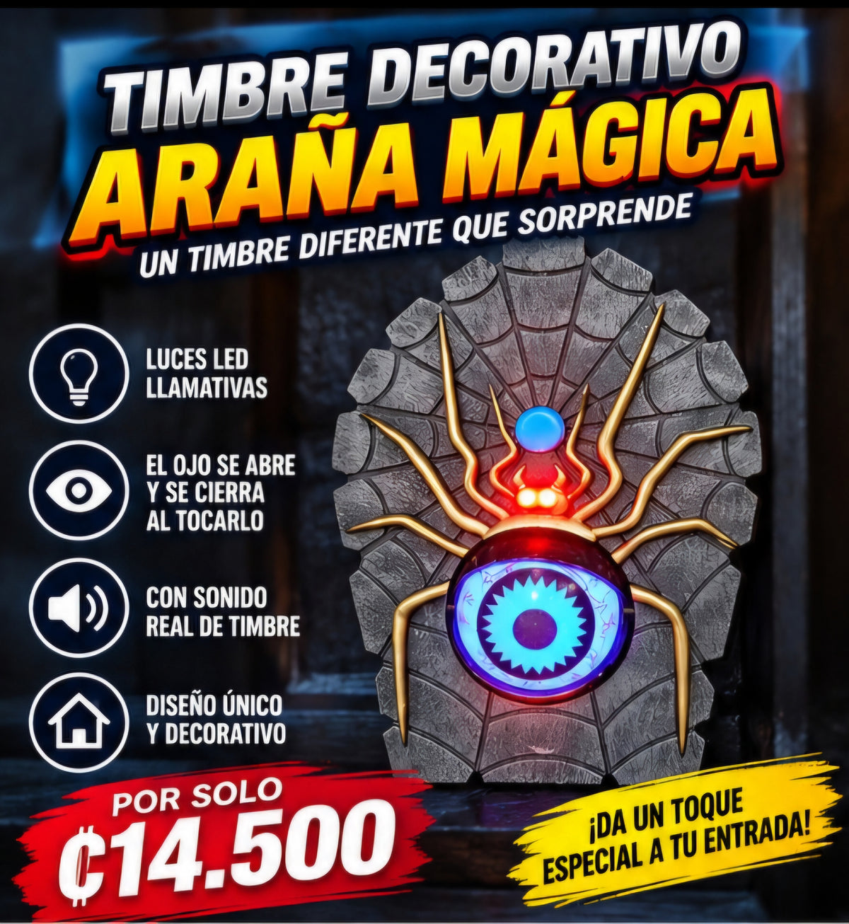 🕷️🔔 TIMBRE DECORATIVO DE ARAÑA 👁️✨