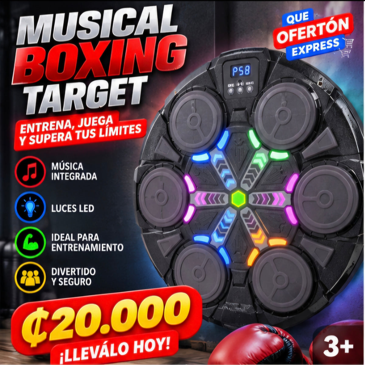 🥊🎵 MUSICAL BOXING TARGET – BOXEO MUSICAL CON LUCES LED
