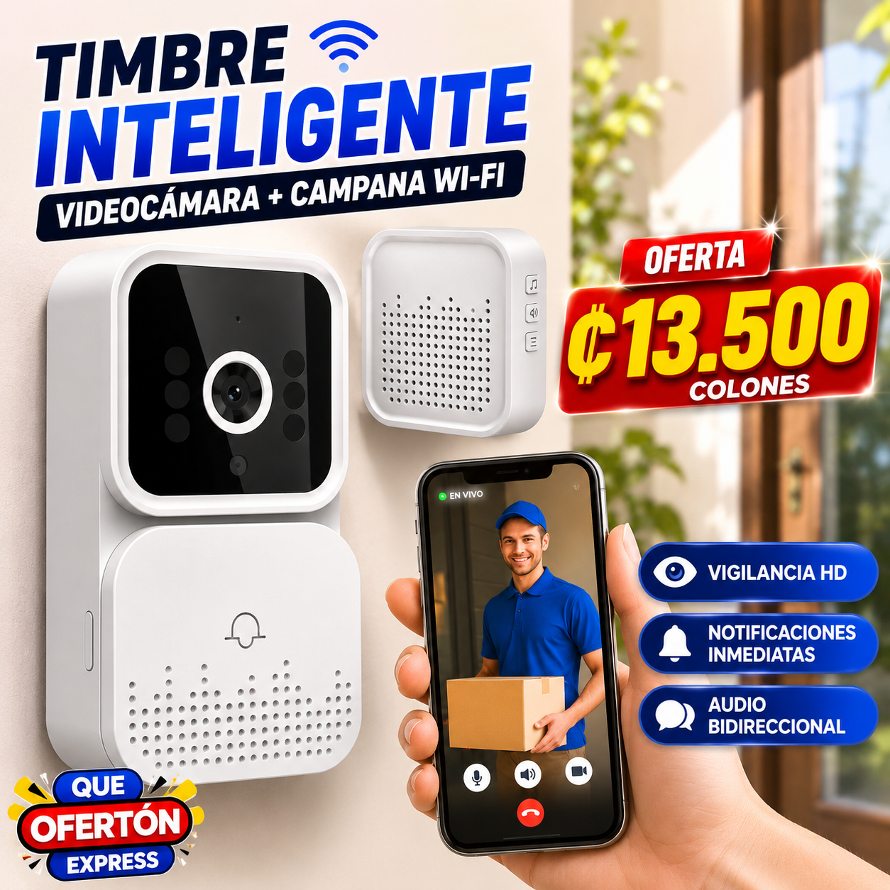 Timbre Inteligente con Videocámara + Campana WiFi