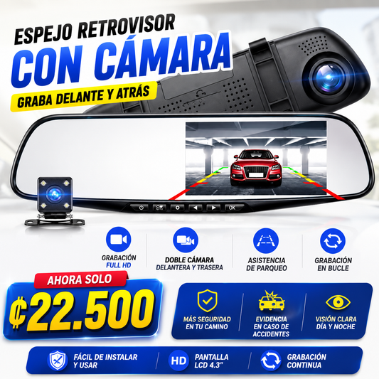 ESPEJO RETROVISOR CAMARA DELANTERA + CAMARA TRASERA