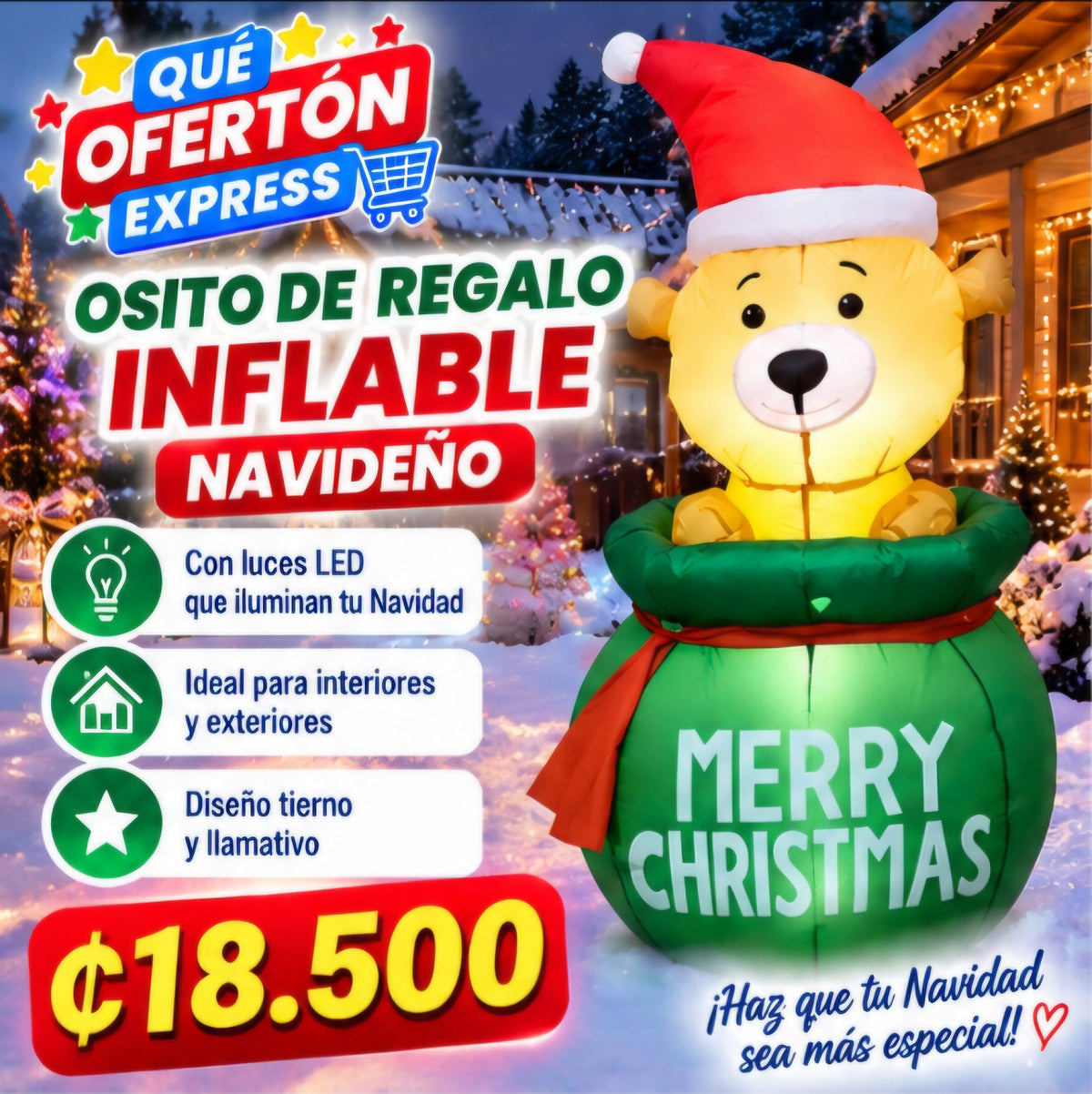 🎄🐻 OSITO DE REGALO INFLABLE NAVIDEÑO.🐻🎄