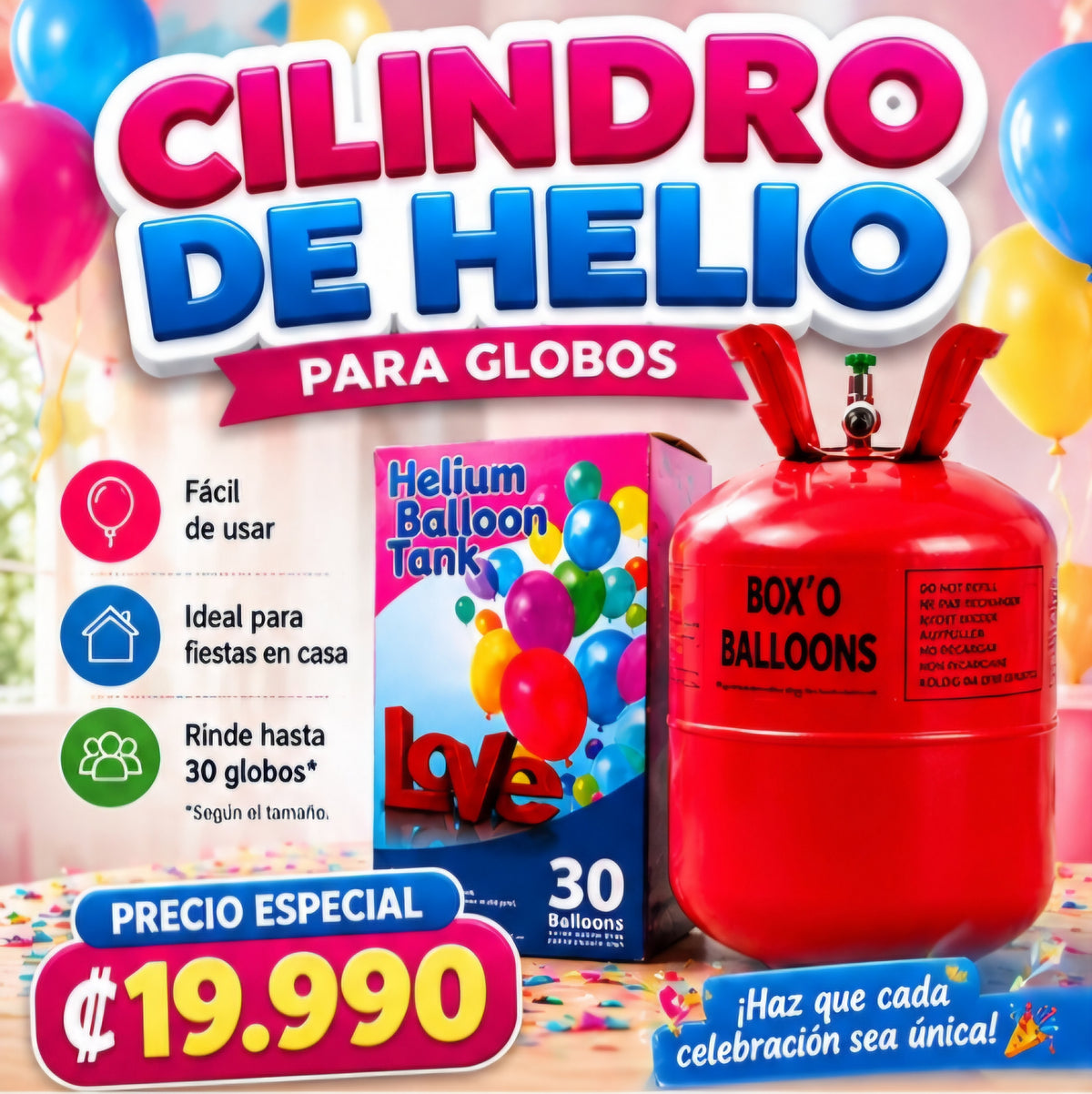 🎈 Cilindro de Helio para Globos 30 globos