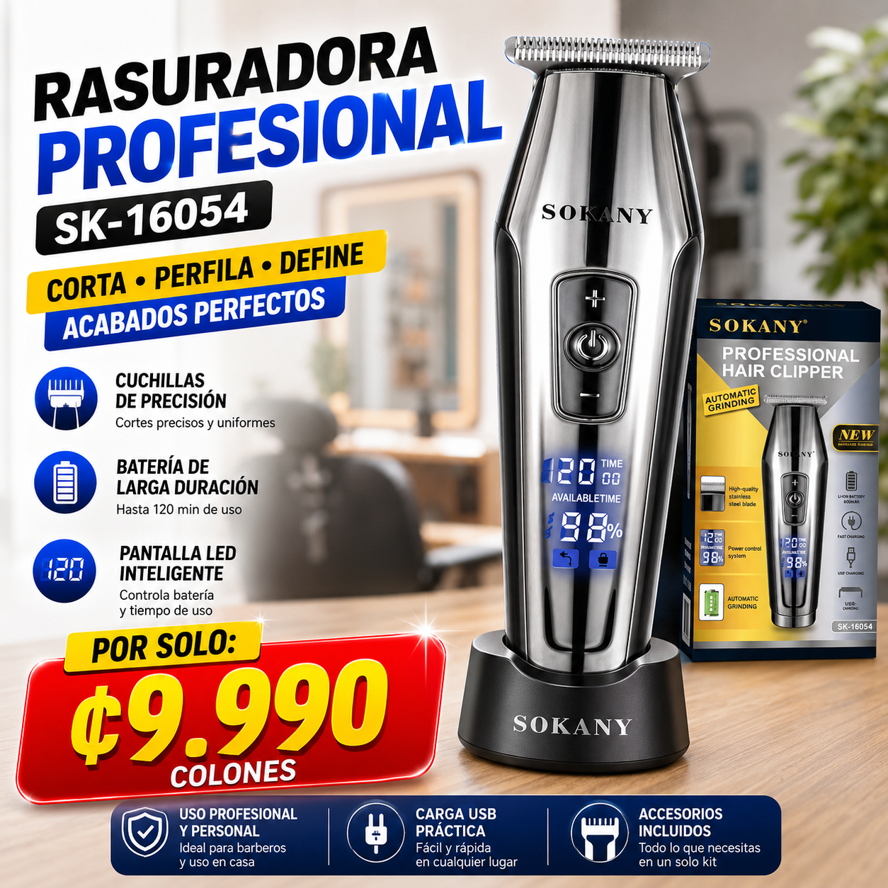 🔥 ¡RASURADORA PROFESIONAL SOKANY SK-16054! ✂️