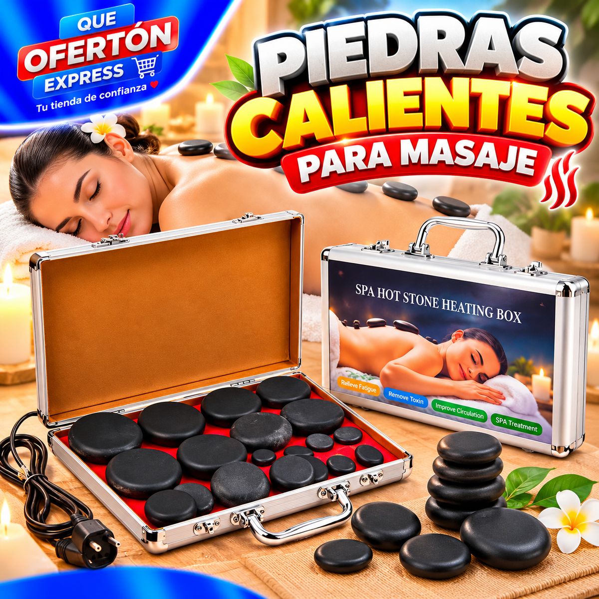 🔥💆‍♀️ KIT DE PIEDRAS CALIENTES PARA MASAJES 💆‍♂️🔥