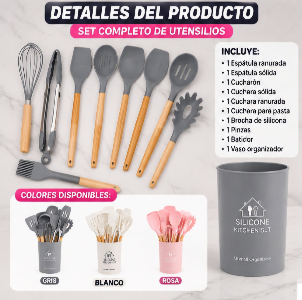 🍳 SET DE UTENSILIOS DE COCINA EN SILICONA