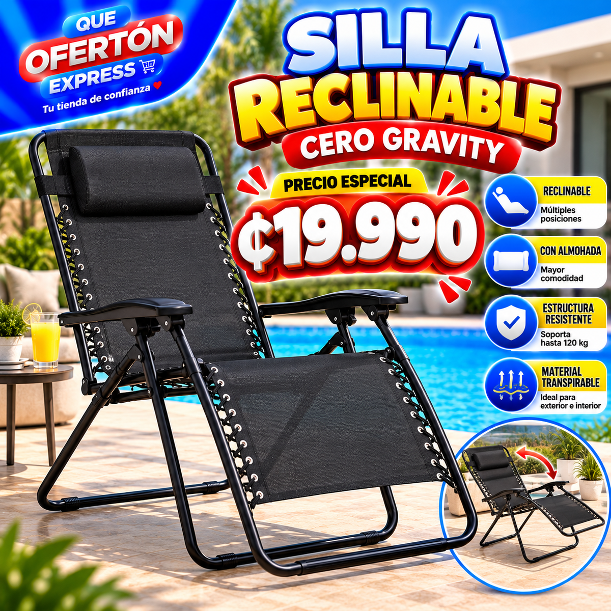 🪑 Silla Reclinable Cero Gravity – ¡Máximo confort!