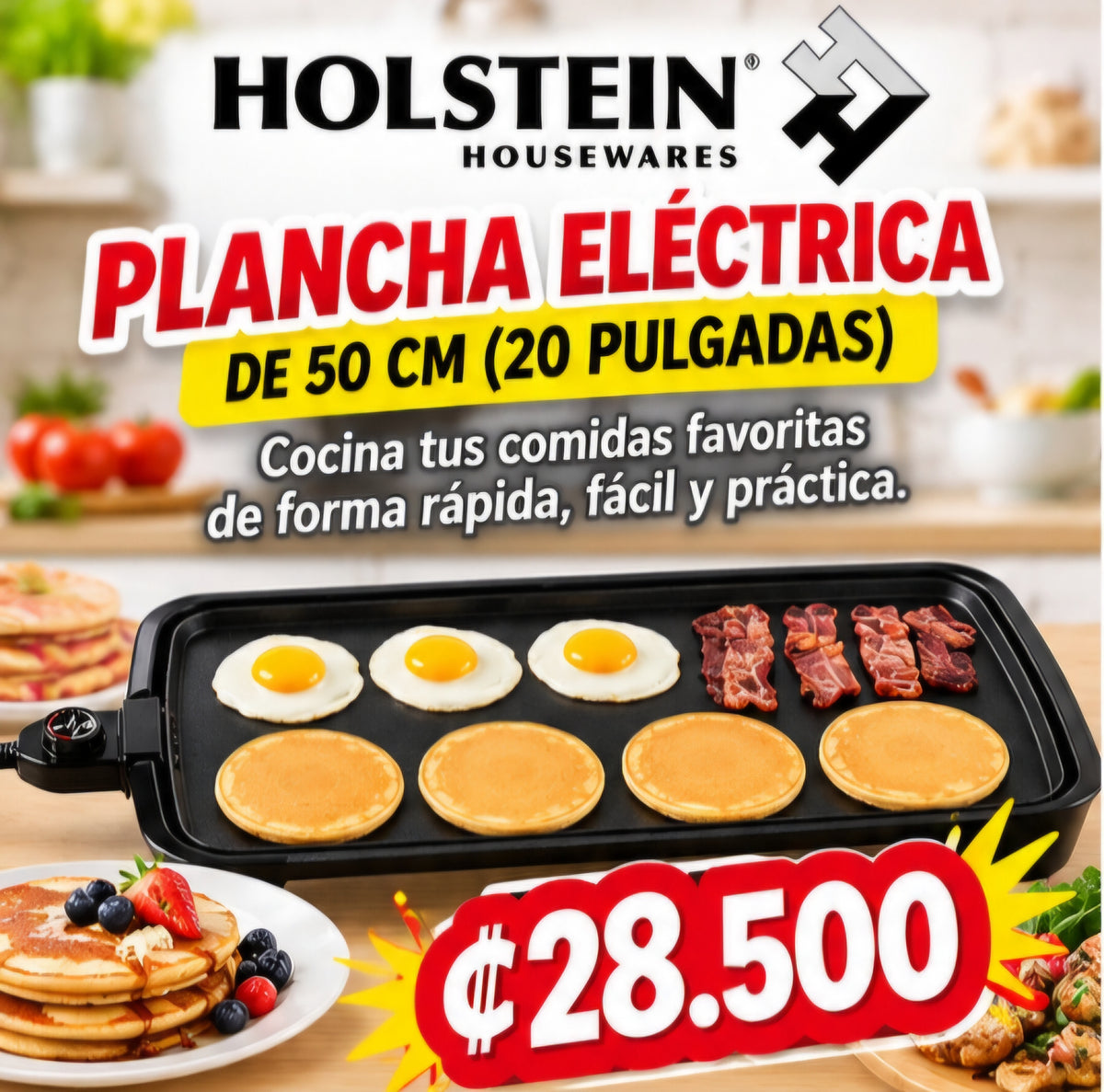 🍳 PLANCHA ELÉCTRICA HOLSTEIN DE 50 CM