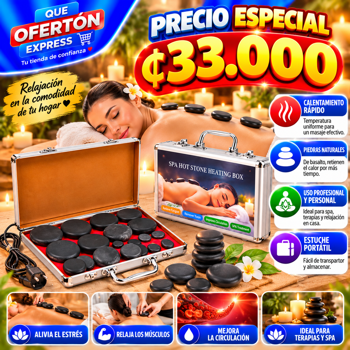 🔥💆‍♀️ KIT DE PIEDRAS CALIENTES PARA MASAJES 💆‍♂️🔥