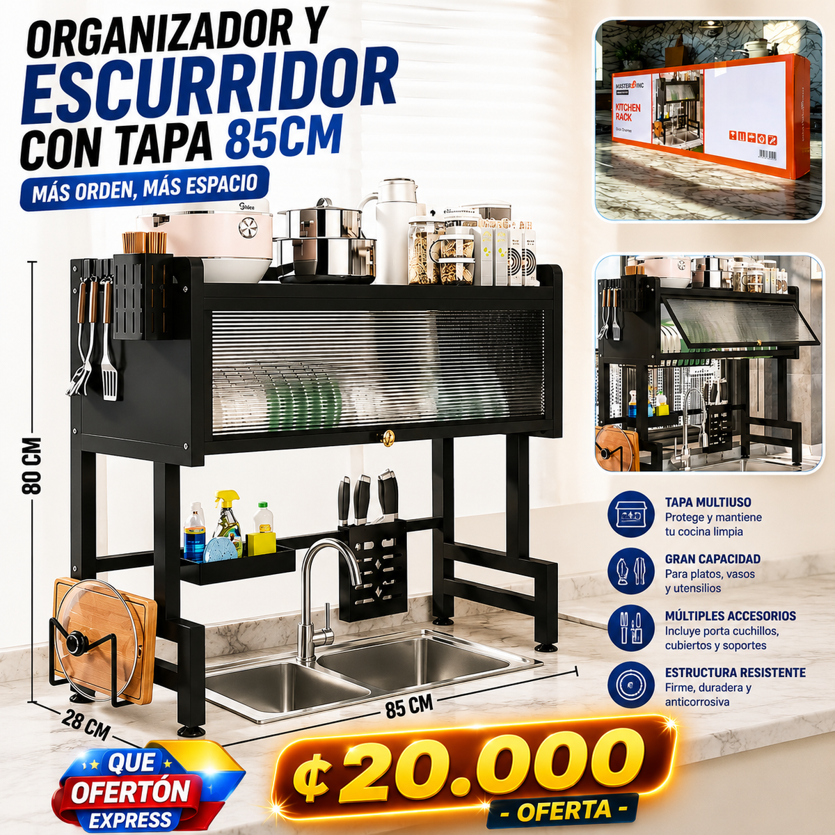 Escurridor de Platos Flotante con Tapa 85cm